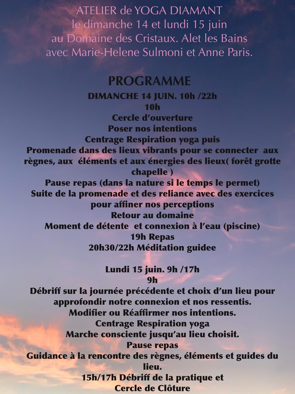 programme atelier yoga diamant - domaine ddes cristaux
